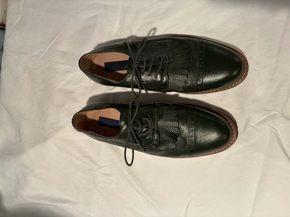 Joseph Abboud Men's Olive Green Leather Lace-Up Oxford Shoes with Fringe
